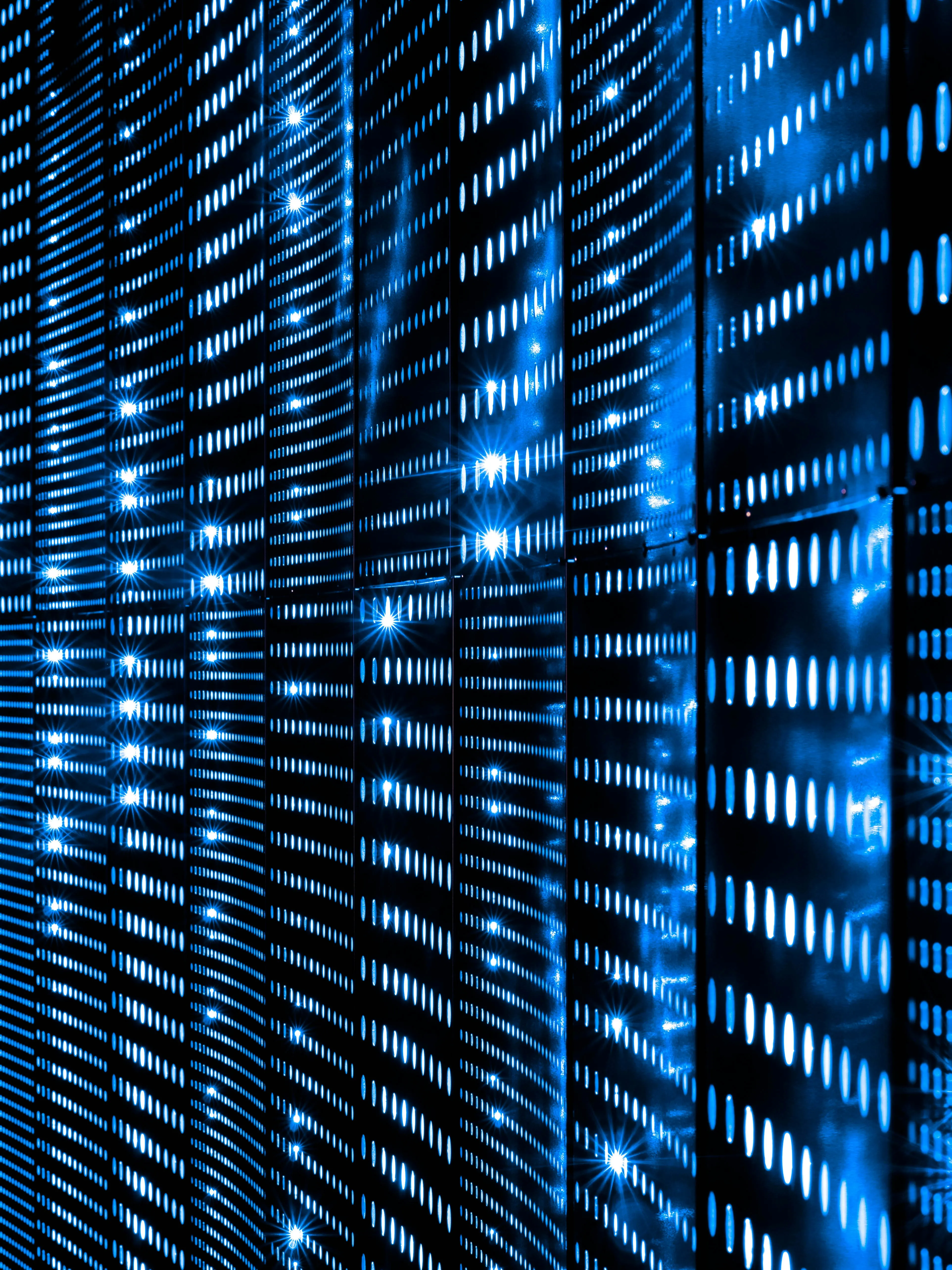 Abstract data-center fibre-optic light streaks
